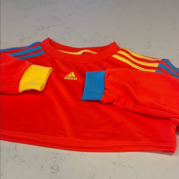 Adidas vibrant orange and Blue cropped and cute Sweatshirt with Yellow Accents - Picture 2 of 6